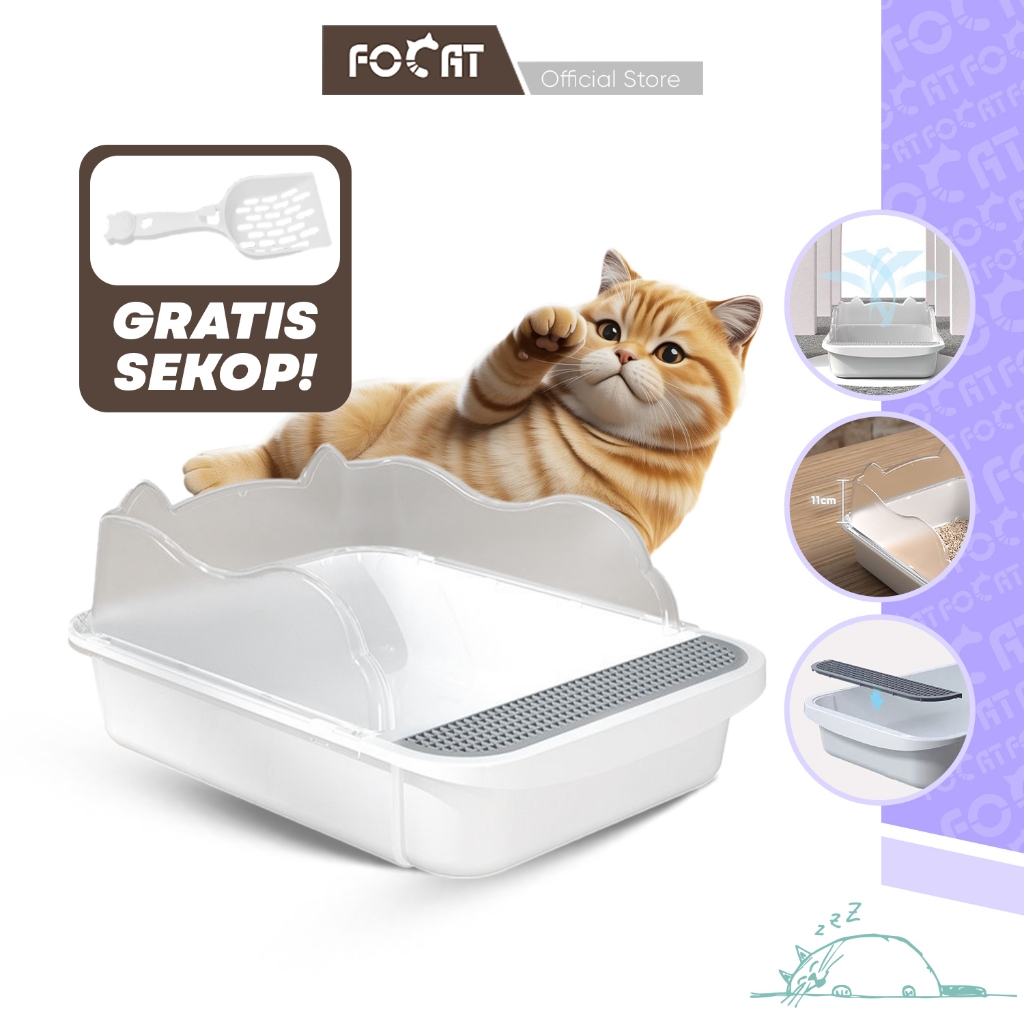 FOCAT Pet Litter Box Open Top High Ceiling M61 Toilet Pasir Kucing Desain Terbuka GRATIS SEKOP