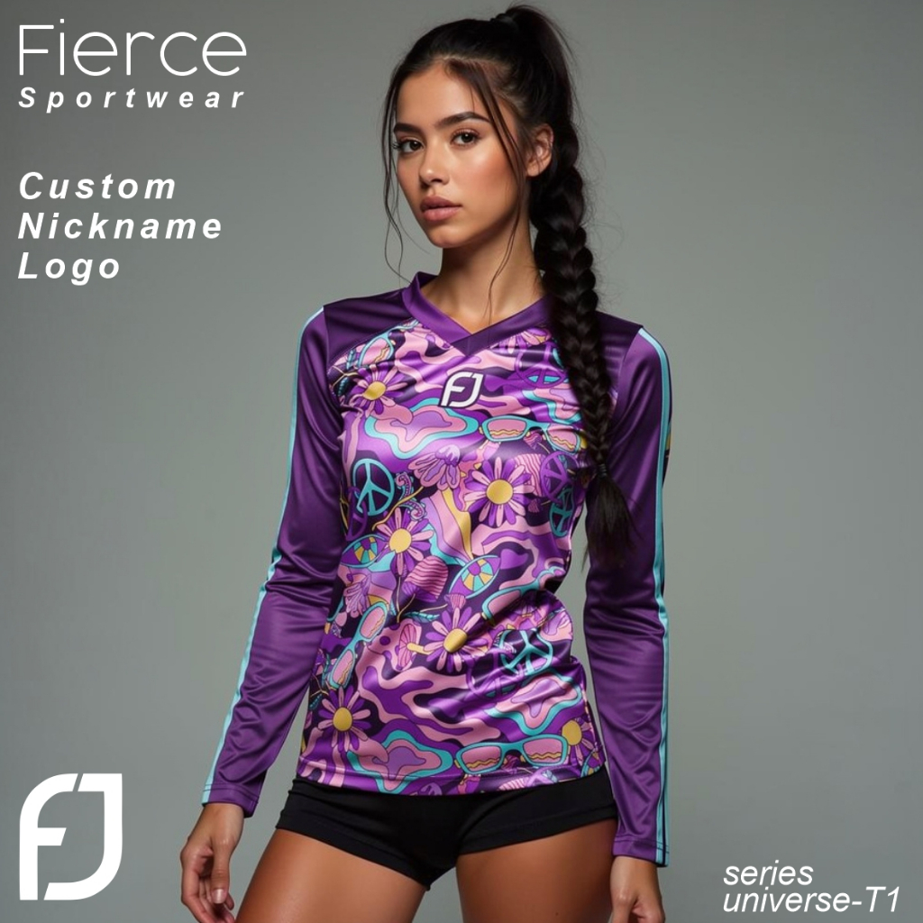 Atasan Olahraga Wanita Printing Kaos Senam Aerobik Fitnes Voli Sepeda Running Jersey Cewek Wanita Mu