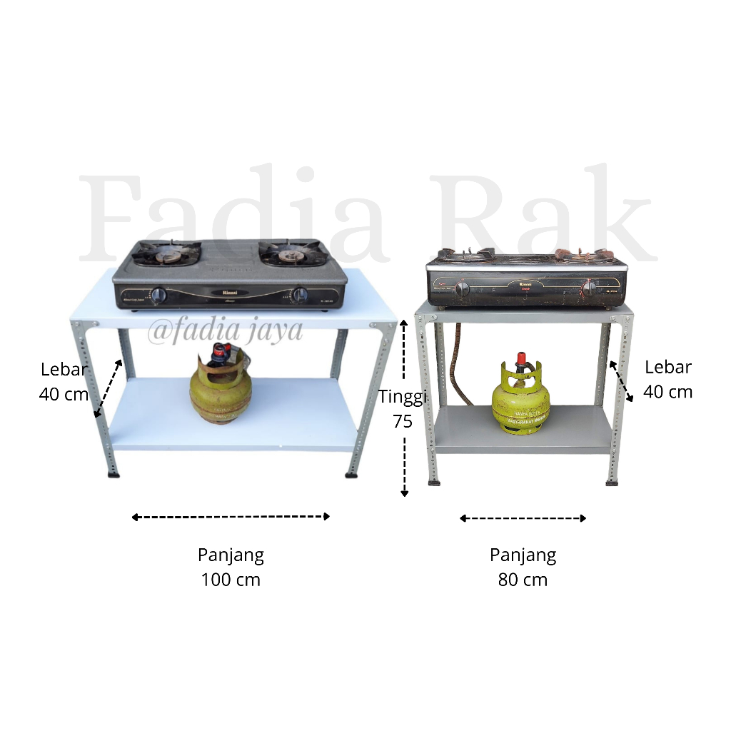 Meja Kompor Gas 2 Tungku Rak Adjustable Besi