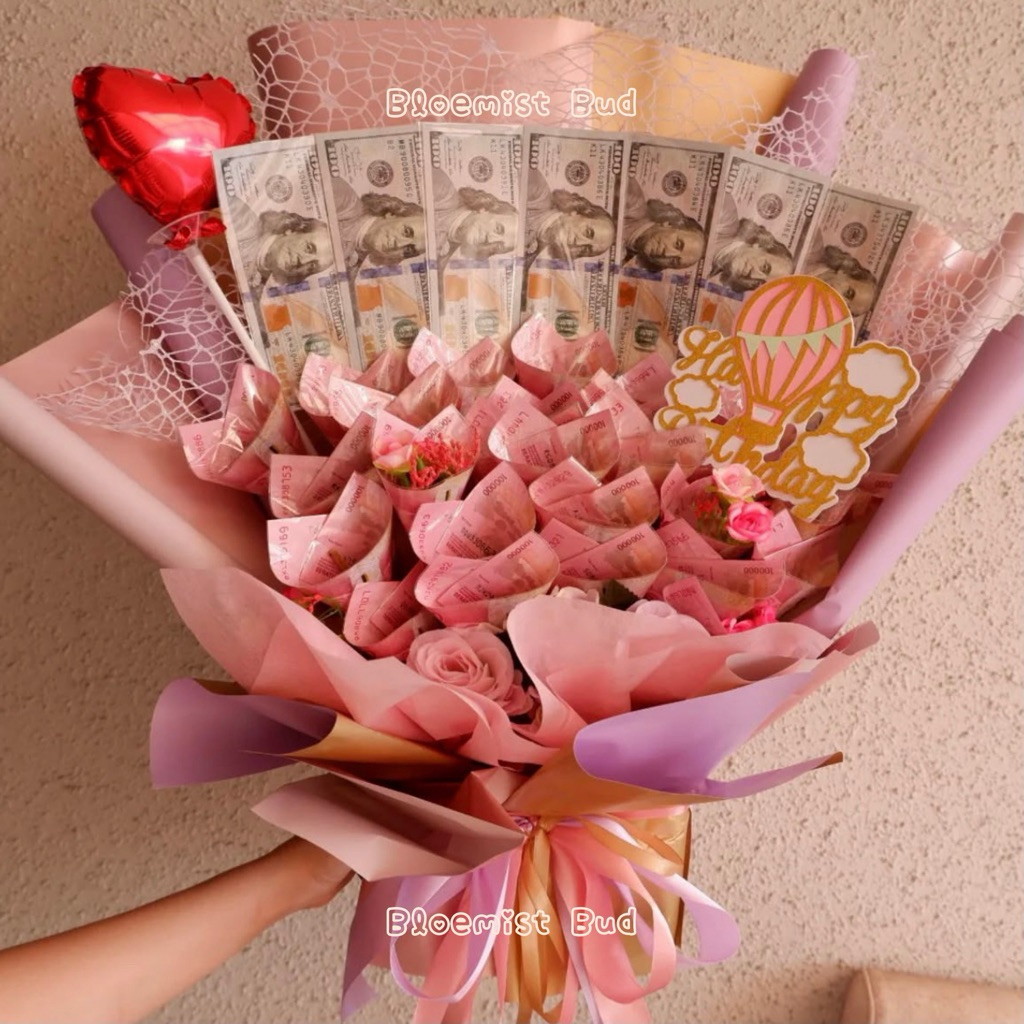 Bouquet Dollar Besar dengan Money Flowers Bunga Artificial