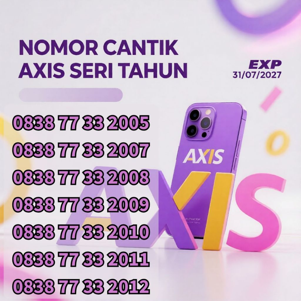 Nomor Cantik Reguler Axis Seri Tahun 0838 77 33 XXXX Harga 24ribu