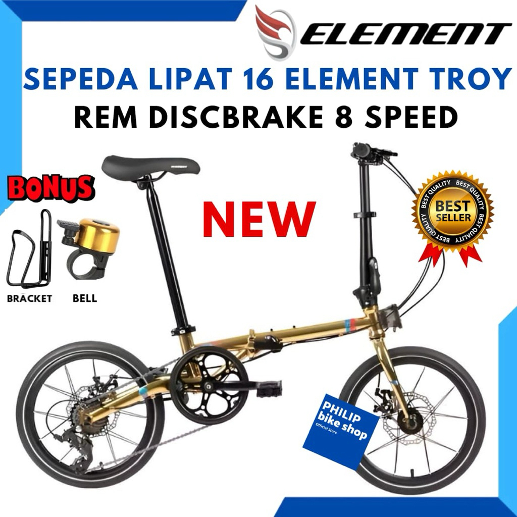 Sepeda Lipat 16 Element Troy Gold New