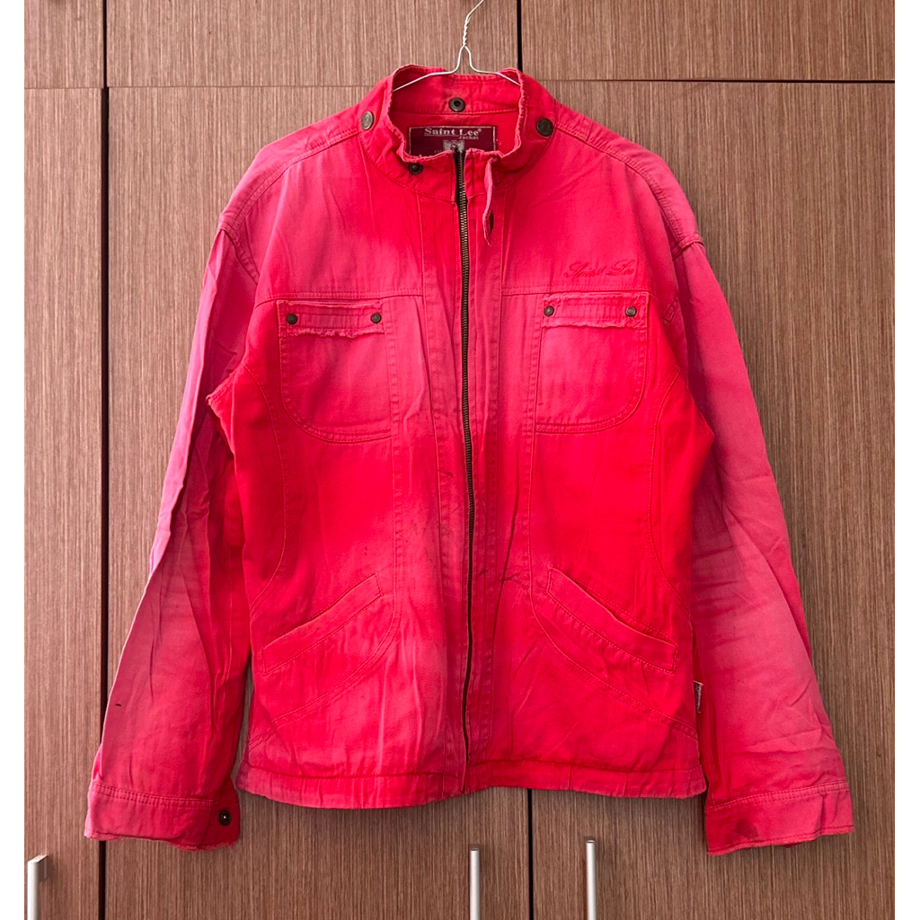 saint lee jacket merah biker katun