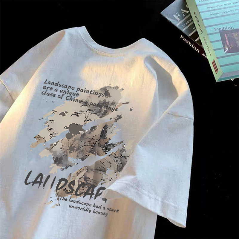 OOTD Pria Shop Korean style Men's Short Sleeve Black Washed T-shirt Vintage Ink graffiti print Overs