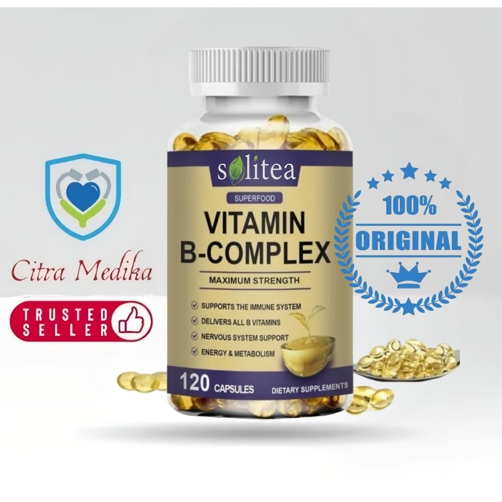 Kapsul Vitamin B Kompleks (B12, B1, B2, B3, B5, B6, B7, B9, Asam Folat & Biotin), Mengurangi Stres &