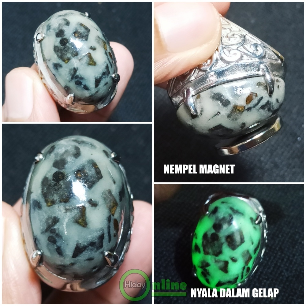 CINCIN AKIK BADAR BESI FOSFOR HITAM LORENG NYALA DALAM GELAP JUMBO