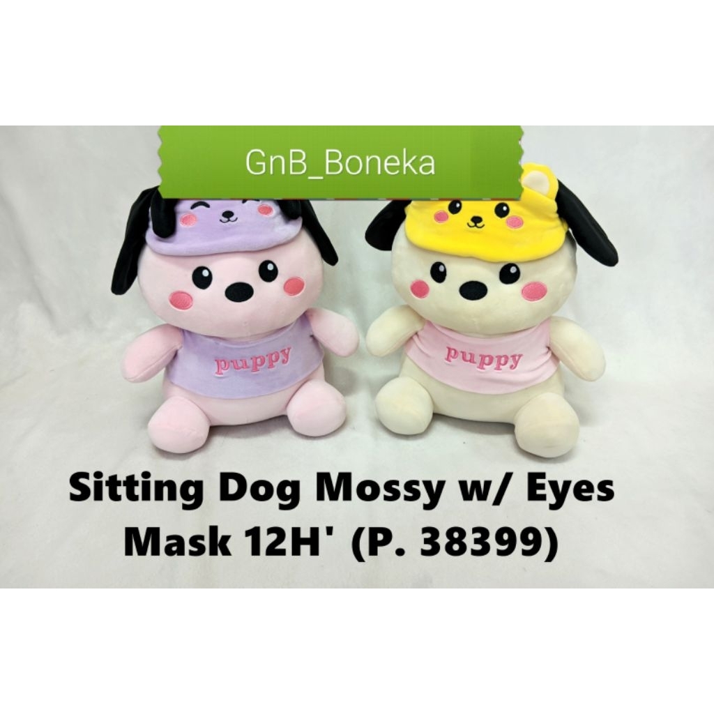 Boneka Animal Sitting Dog Mossy W/eyes Mask 12" By Seulgi