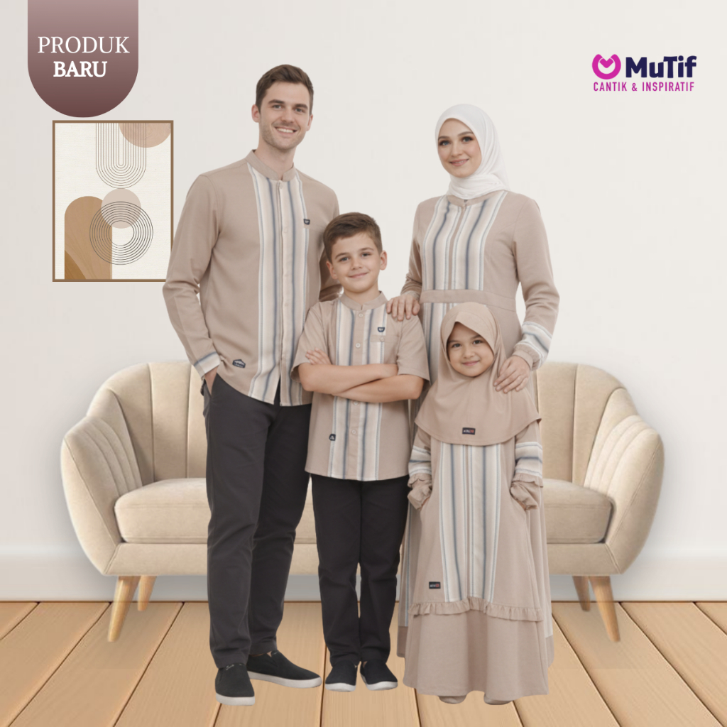 Mutif - Baju Sarimbit Couple Keluarga Muslim Toasted Brown Kapel Gamis Koko Ayah Ibu Anak Laki Laki 