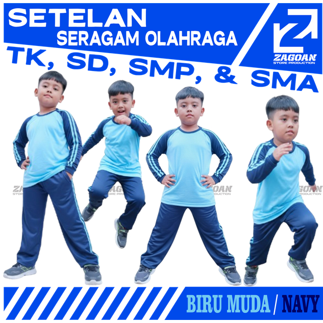 Setelan Olahraga Sekolah Biru Navy TK SD SMP SMA | Baju Training Anak Murah | Seragam Olahraga Sekol