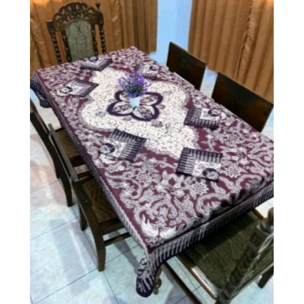 Taplak Meja Makan Batik Kain Katun Uk 200x105cm Di Lengkapi 6 Sapu Tangan