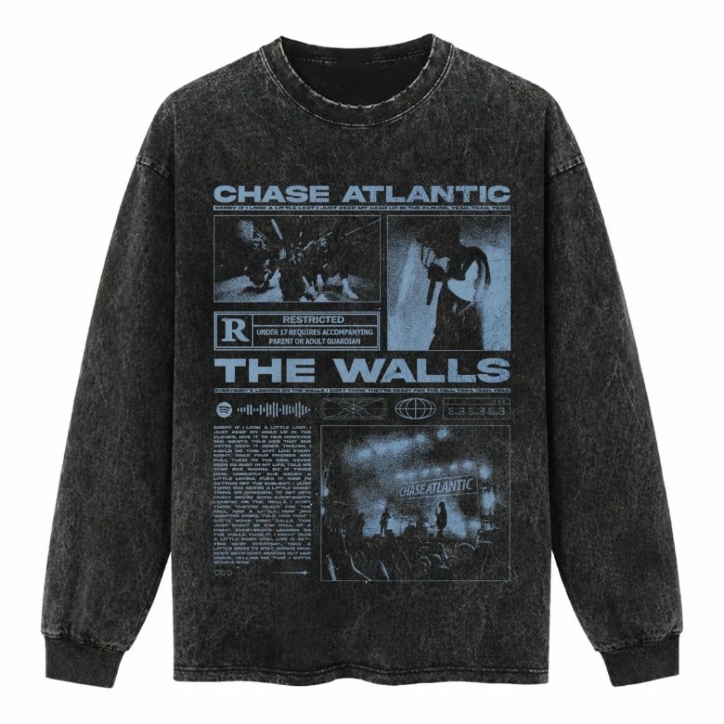 Psycho Crucify "Chase Atlantic" Long Sleeve Oversized T-Shirt | Stone Wash | Kaos Oversize | Vintage