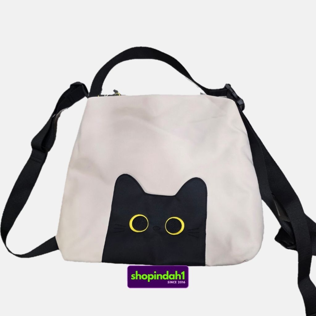 O.O MEOW MR DIY [9039609] Black cat backpack tote and shoulder bag white 36 cm new tag - Tas putih r