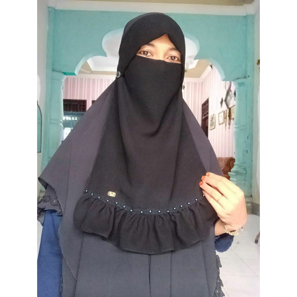 KNISA- NIQOB MILAYA FARHANA + MUTIARA, BAHAN SIFON SILK/SIFON ARAB