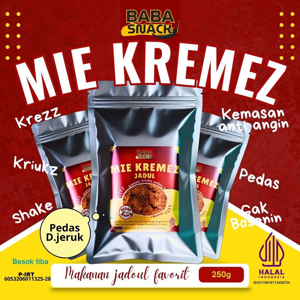 Mie kremes pedas daun jeruk mie keriting pedas gurih promo Asli Baba Snack