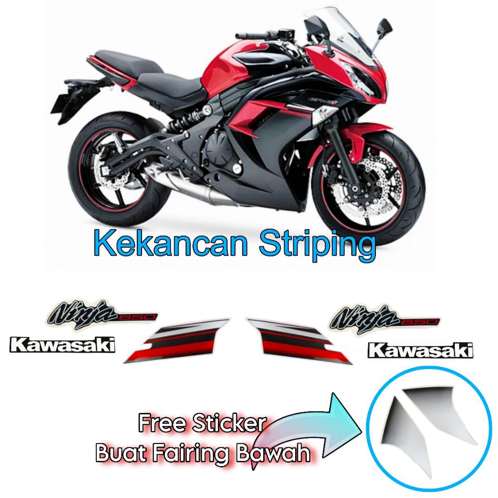 Striping sticker Kawasaki ER6F ER6_F ABS ( Tahun 2015 - 2016 ) Black Red
