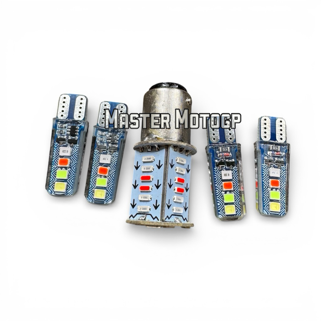 paket lengkap murah 1pcs Lampu stop 30mata led Kotak 1157 + 4 pcs sen 8mata RGB silicon T10 Gelly je