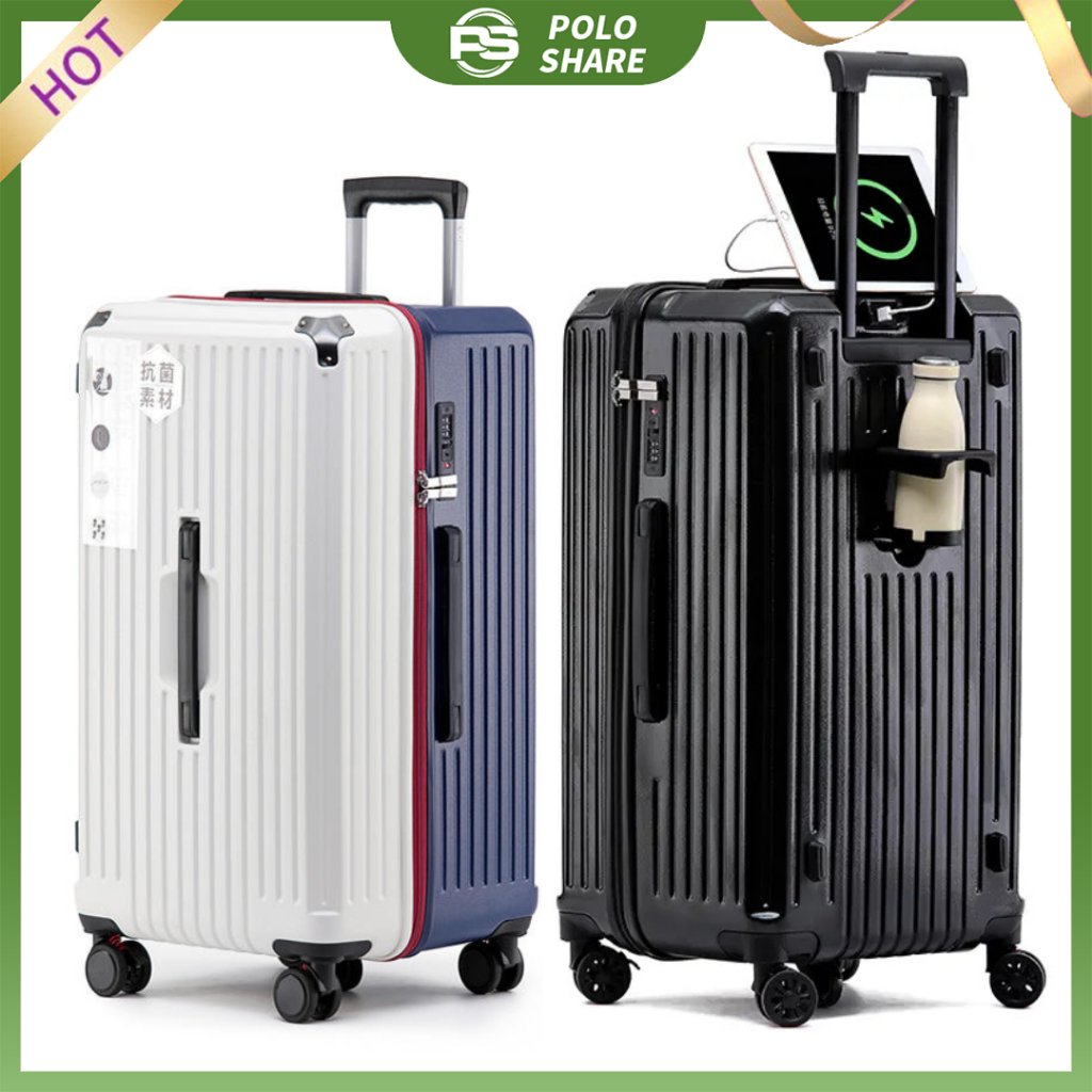 Poloshare Koper 22 Inch Tsa Lock Stand Cup & Charger USB Ringan Anti pecah Kabin Bagasi Bergaransi