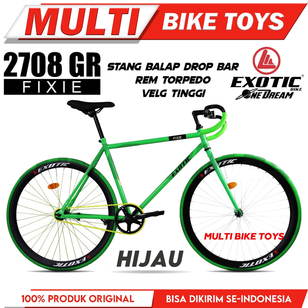 Sepeda Balap Sepeda Fixie EXOTIC 2708 GR 700C Rem Torpedo velg tinggi stang balap dropbar