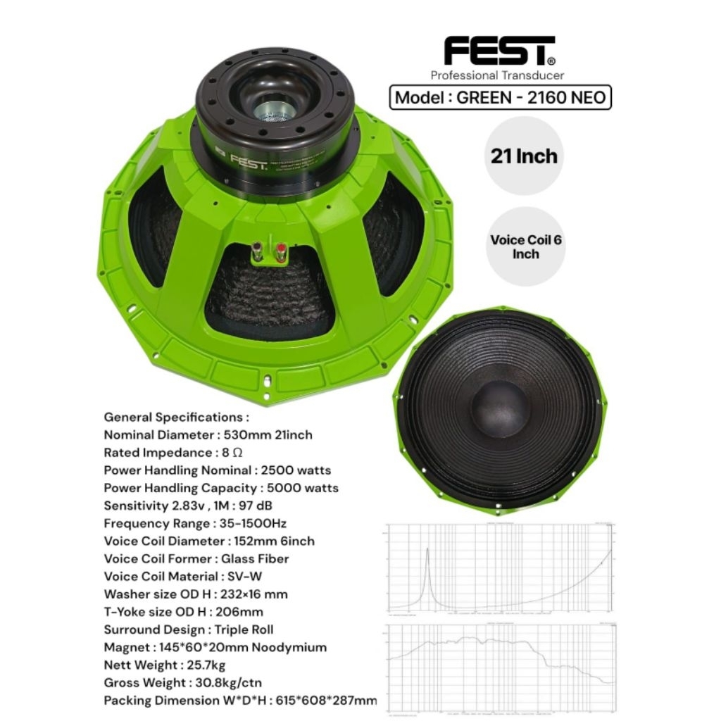 SPEAKER COMPONENT NEODYMINIUM FEST GREEN 2160 NEO SPEAKER 21 INCH VC 6" 2160 NEO GREEN