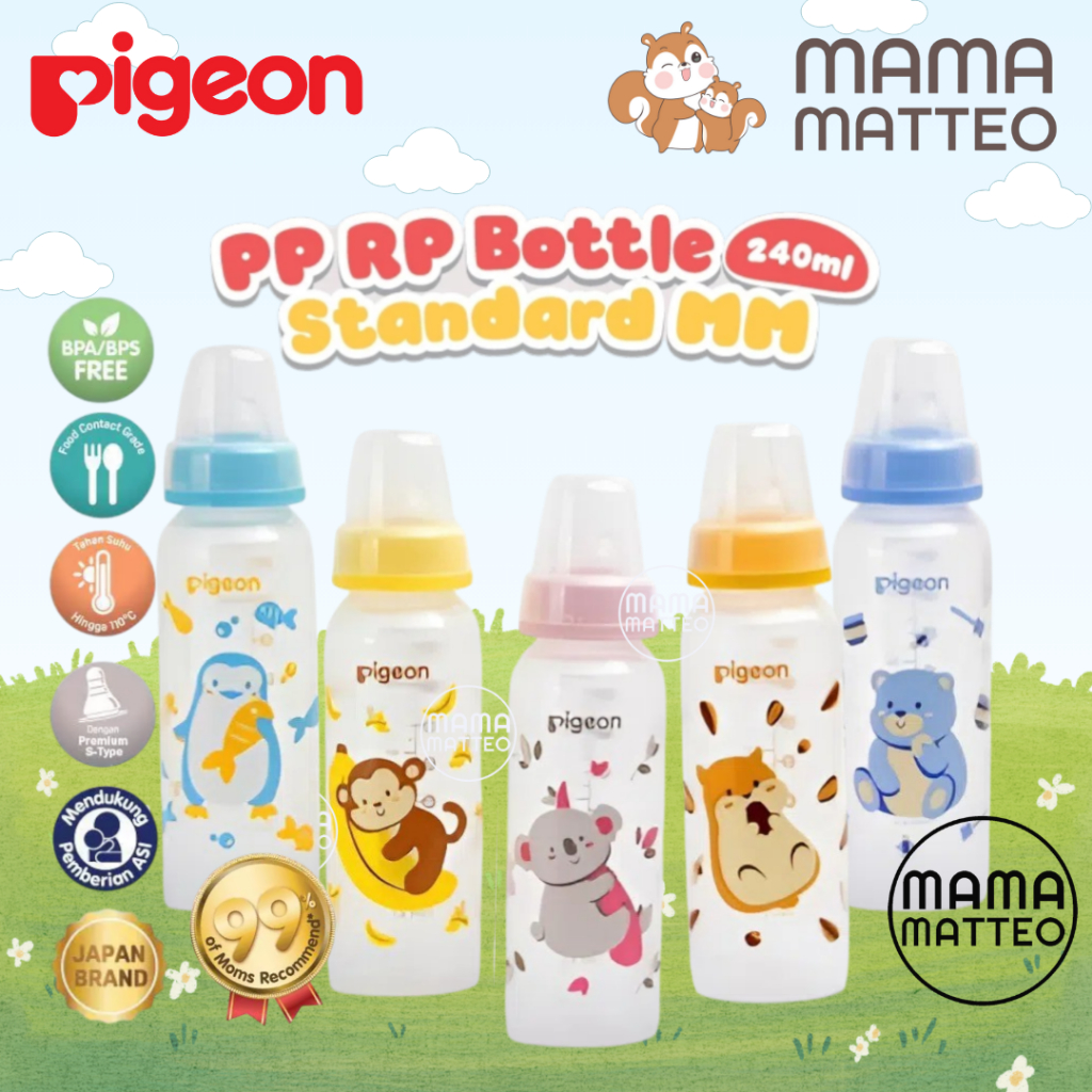 PIGEON Botol PP Slim Neck 240ml / Botol Dot Karakter Hewan Monkey Bear Penguin Hamster Koala / Botol