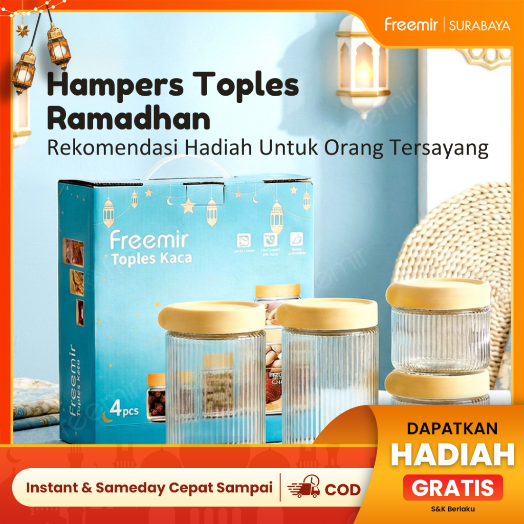 [Surabaya] freemir Paket Set Ramadhan Toples Kaca Kedap Udara Glass Jar Wadah Kue Lebaran Premium