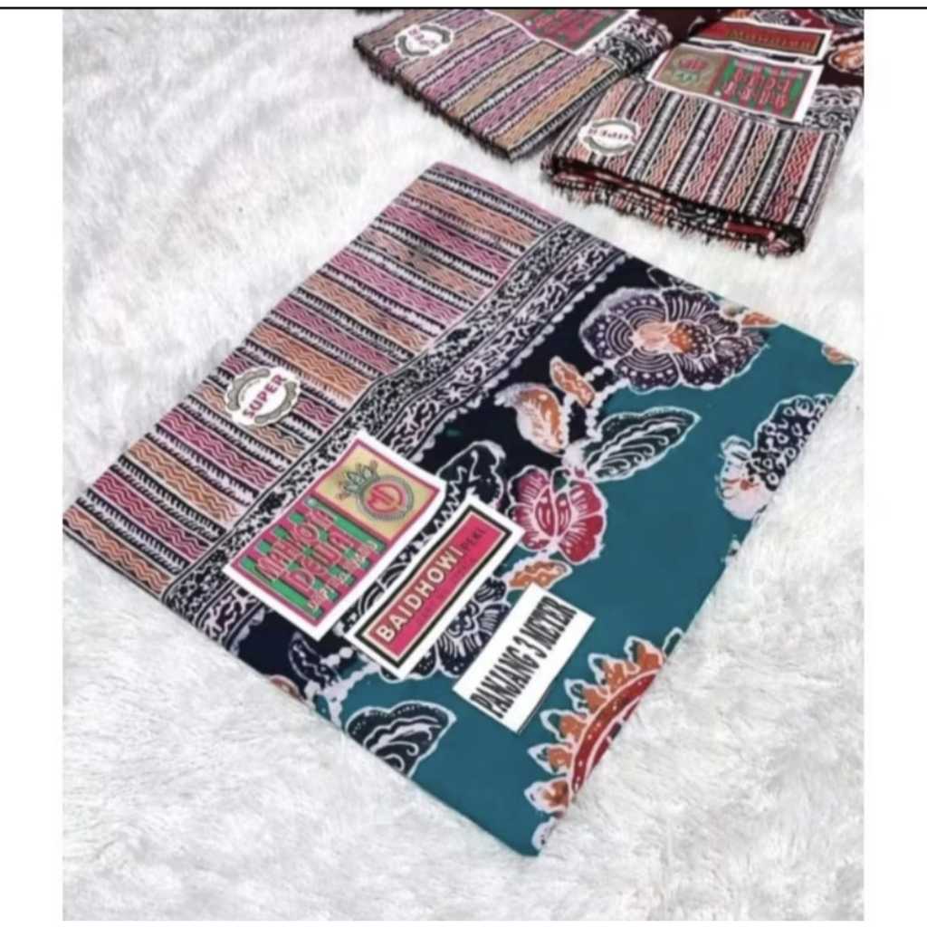 Kain Batik Motif Geometris Bunga Warna Hitam Biru Pink Kuning Tradisional Indonesia