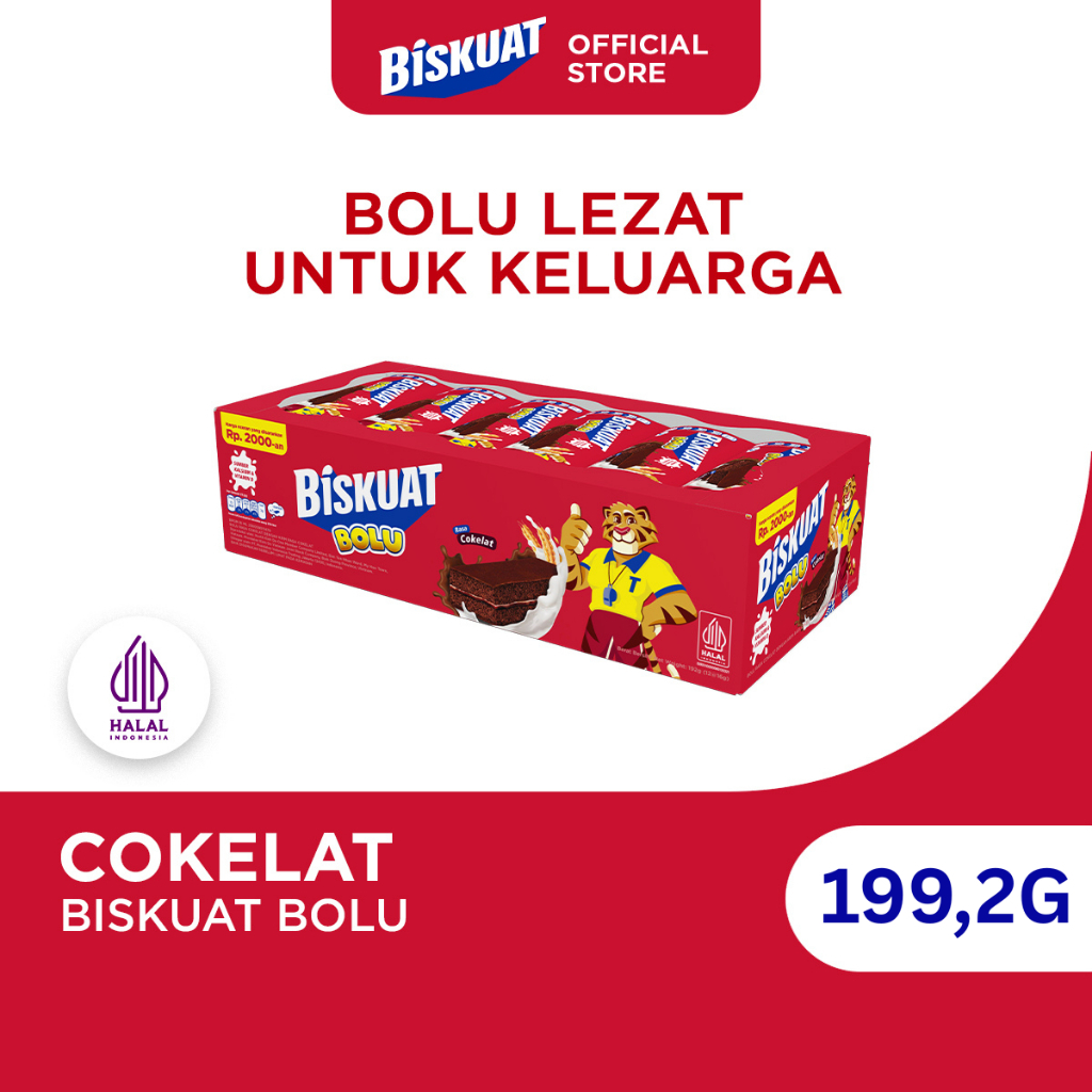 Biskuat Bolu 199,2g, Bolu Rasa Cokelat dengan Krim Rasa Cokelat