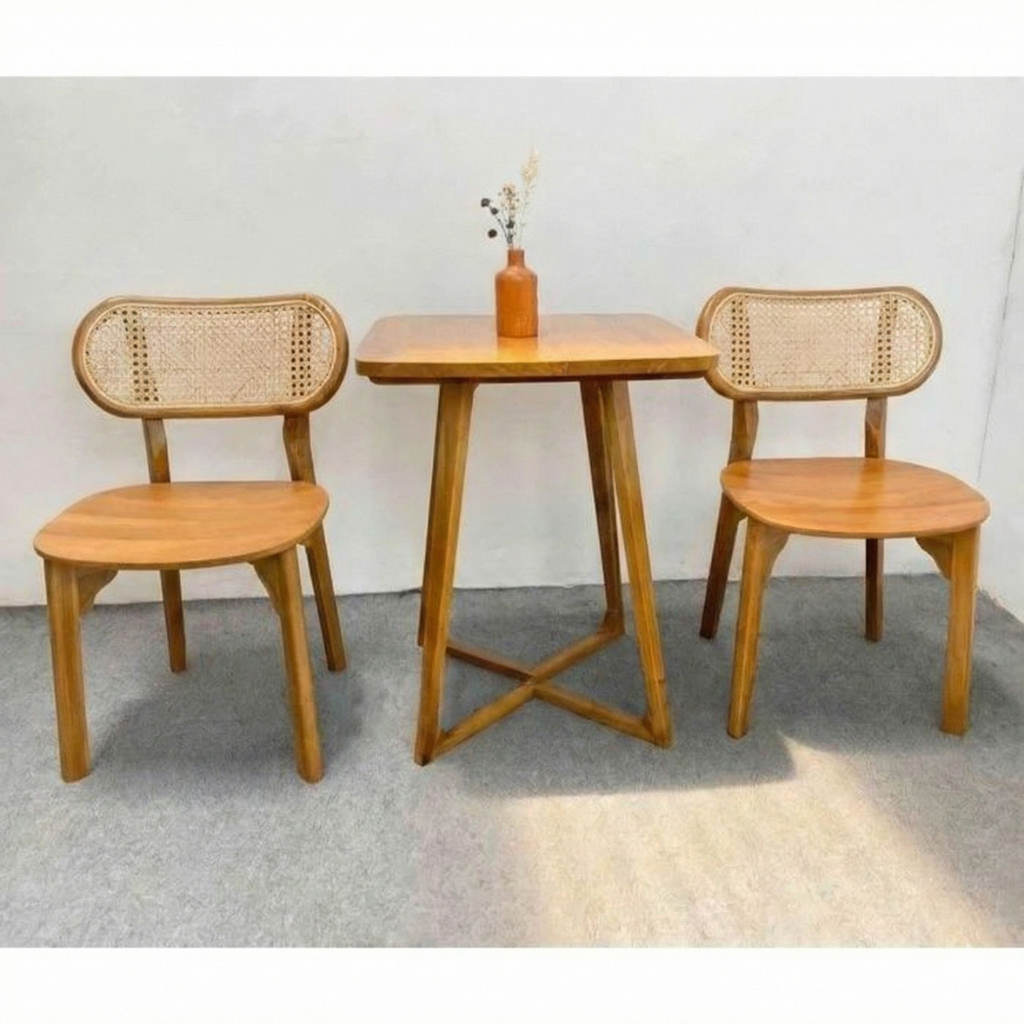 Set Meja Kursi Teras Jati Rotan Aesthetic
