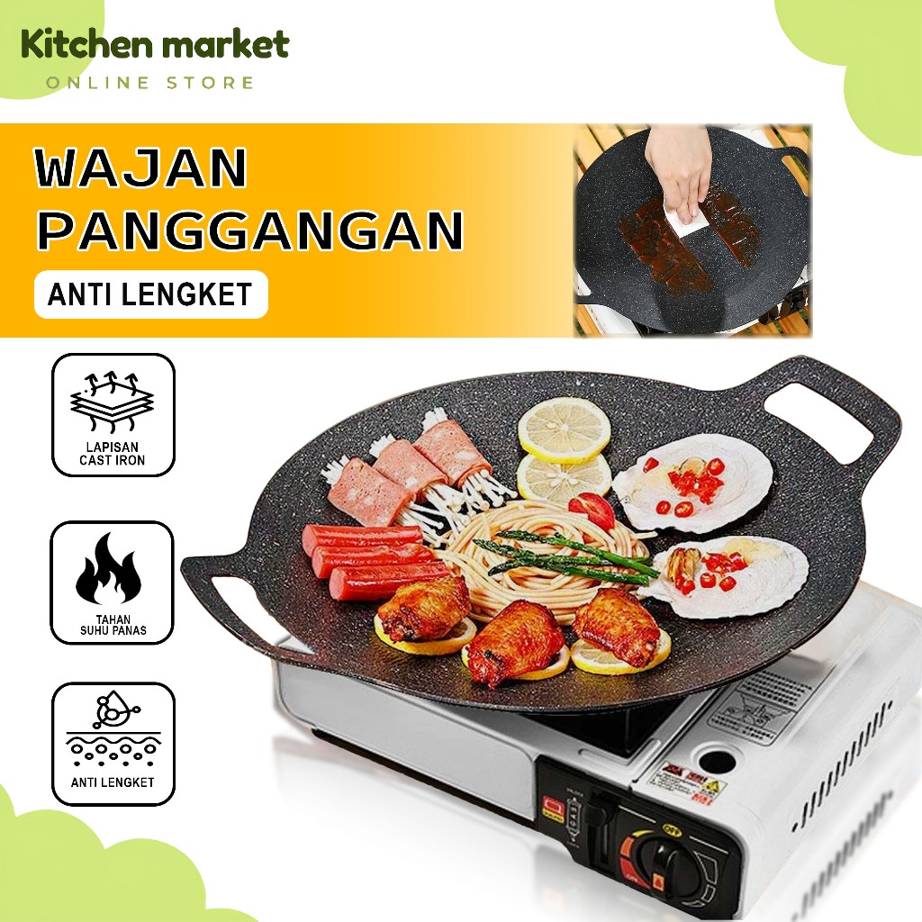 (KM) Alat Panggangan BBQ Grill Pan Korean Wajan Bulat Anti Lengket Serbaguna