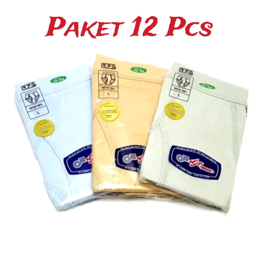 [ PROMO 12PCS ] Cd Pria GT Man Warna 704 BW - Celana Dalam Pria Lusinan Merk GTman Lembut Nyaman