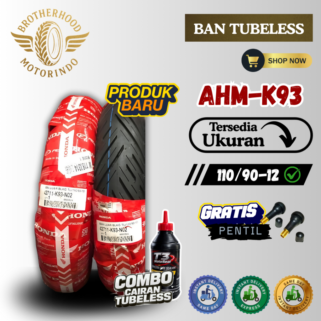 BAN AHM FEDERAL K93 (110/90-12 / 110 90 12) BAN TUBELESS AHM / BAN RING 12 / BAN MATIC / AHM RING 12