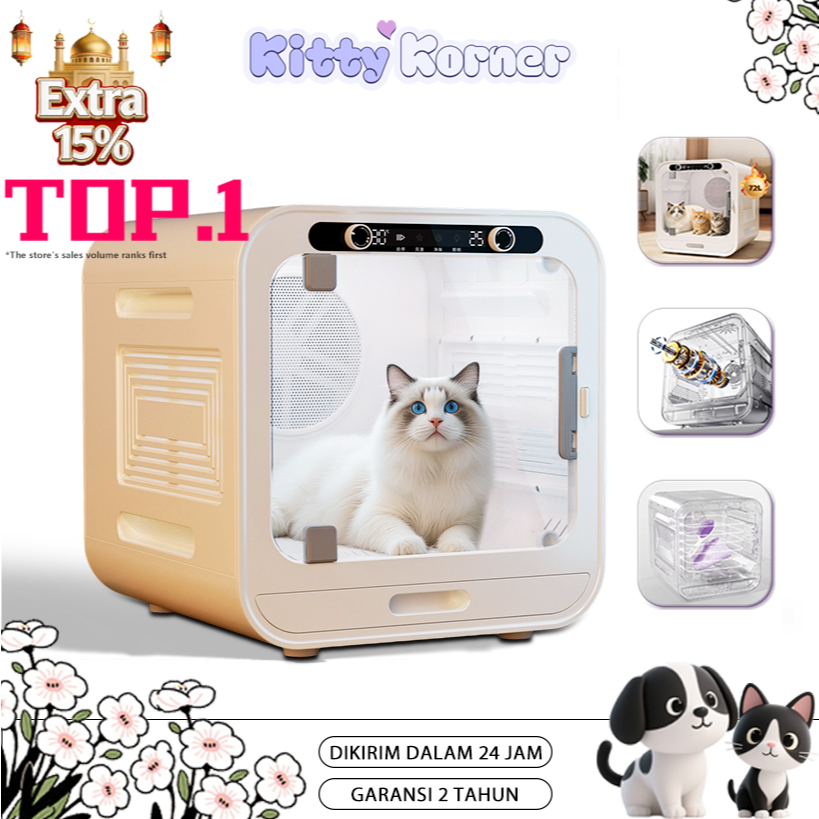 72L&1500W Automatic Pet Dryer Box Smart Pengering Kucing Anjing Box Otomatis  Pet Blower UV