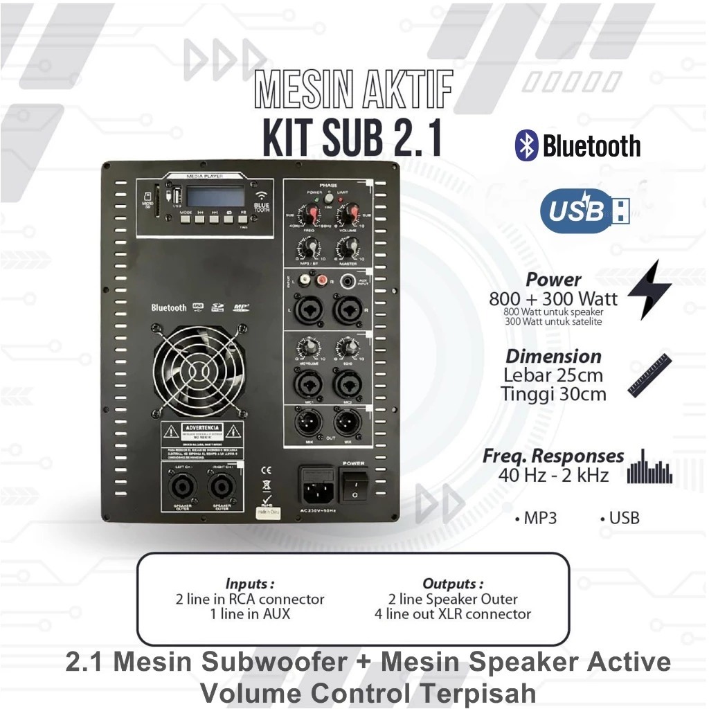 Power Kit Subwoofer Mesin Subwoofer 2.1 Kit Subwoofer + Kit Speaker Bluetooh - USB Output Satelit L 