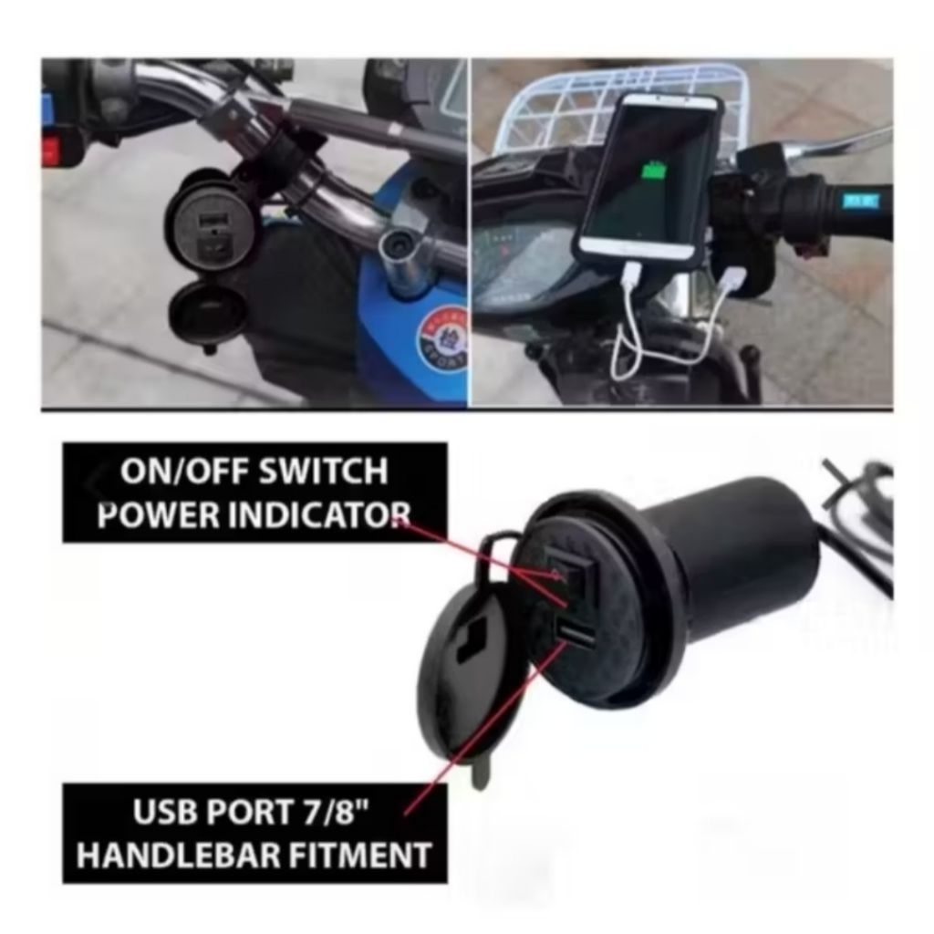 Charger Aki Motor Waterproof USB Plug / Charger Hp di Motor Murah BRACKET ALAT CAS MOTOR
