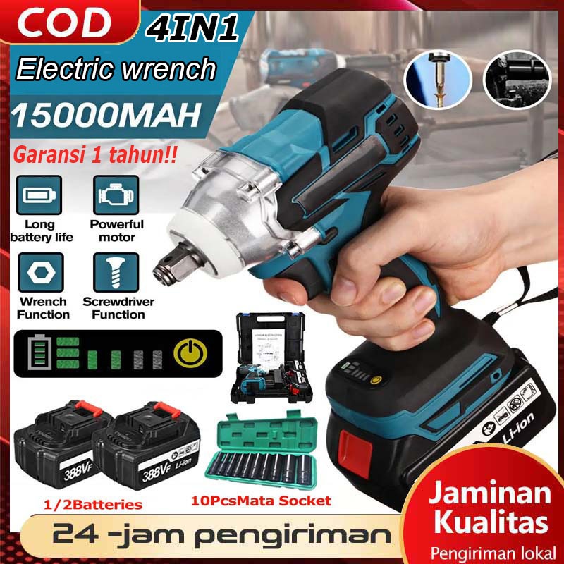 COD-Cordless Impact Wrench 588V 680N/M Bor Impact Baterai 2 Baterai Impek Baterai Kunci Wrench Recha