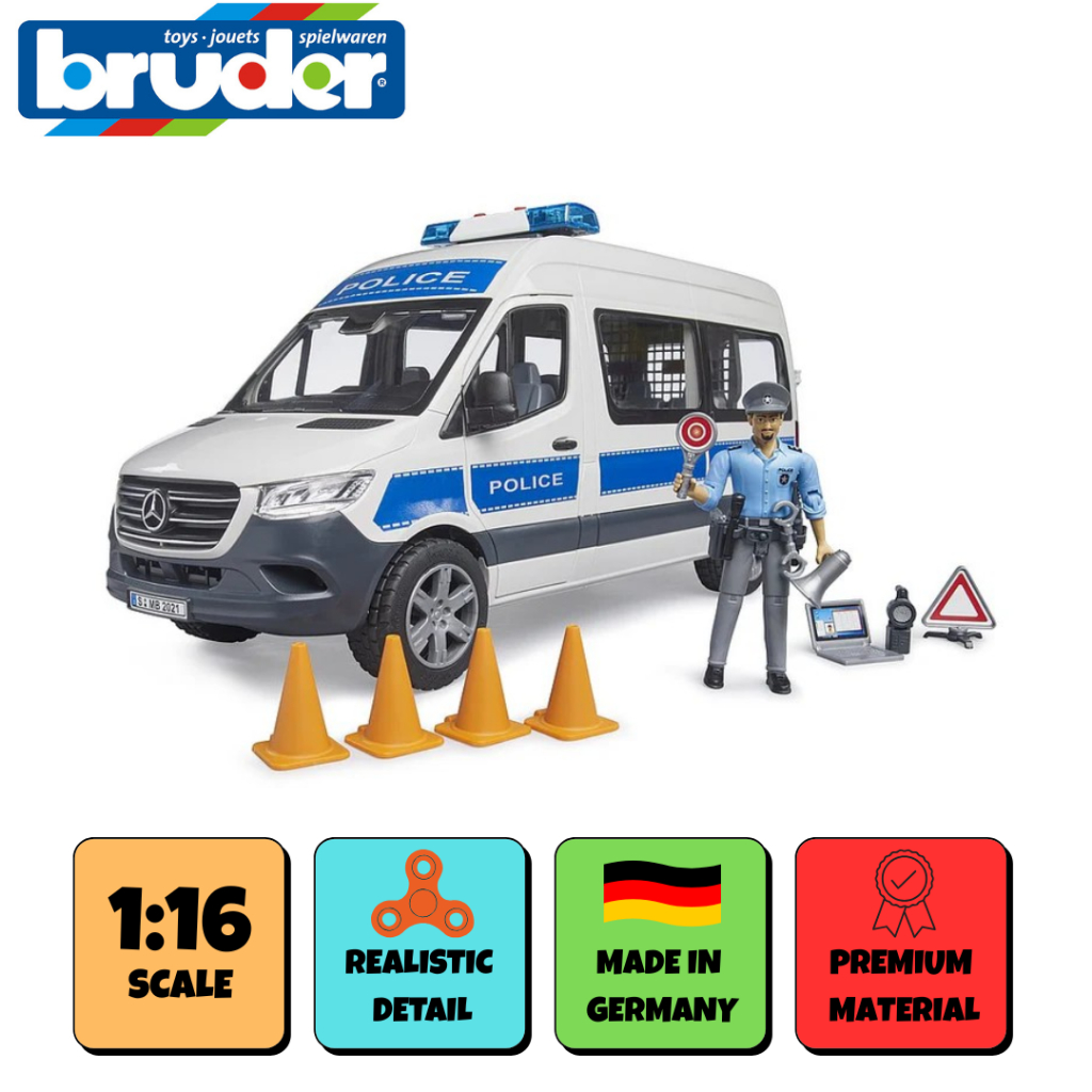 BRUDER 2683 MB Sprinter Police Emergency Vehicle with Light & Sound - Mainan Miniatur Mobil Polisi