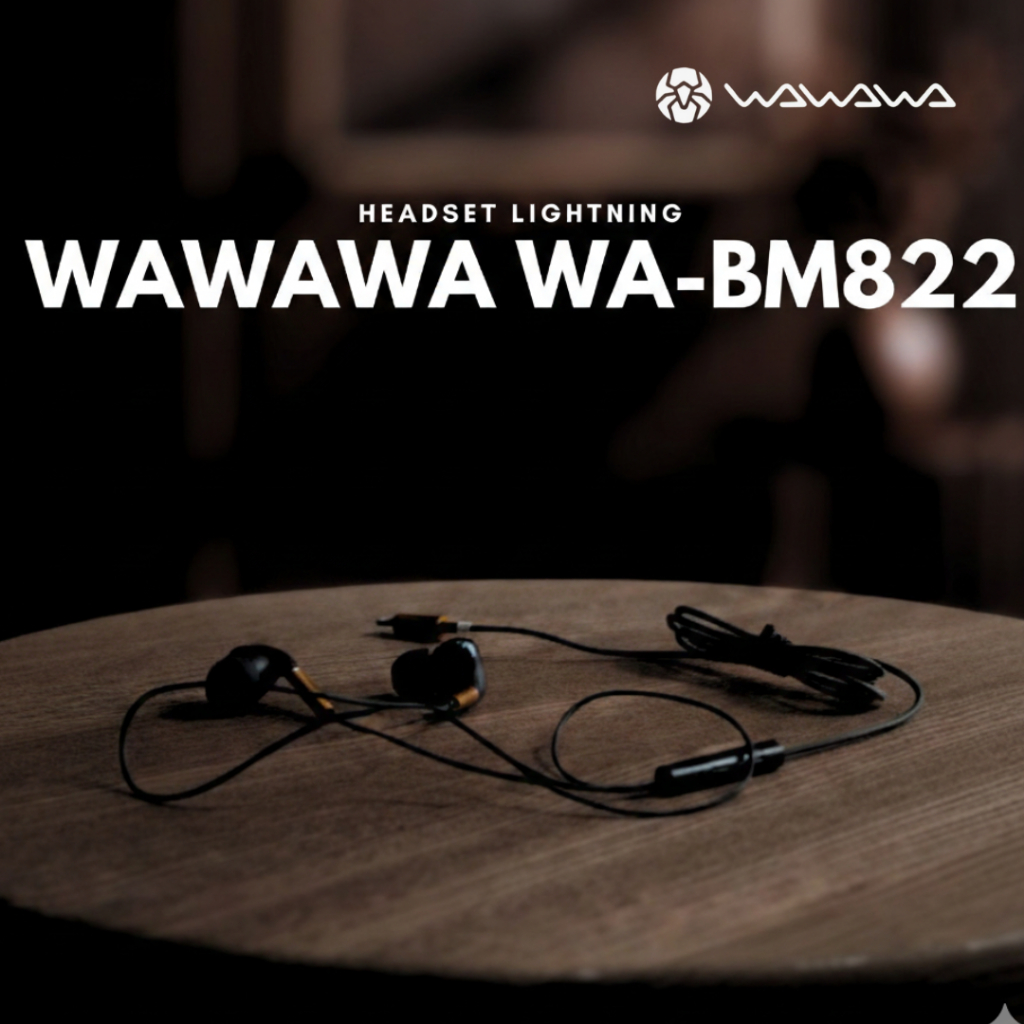 Headset Kabel WAWAWA WA-BM822  Lightning Stereo Bass HiFi Mic Jernih Earphone HP