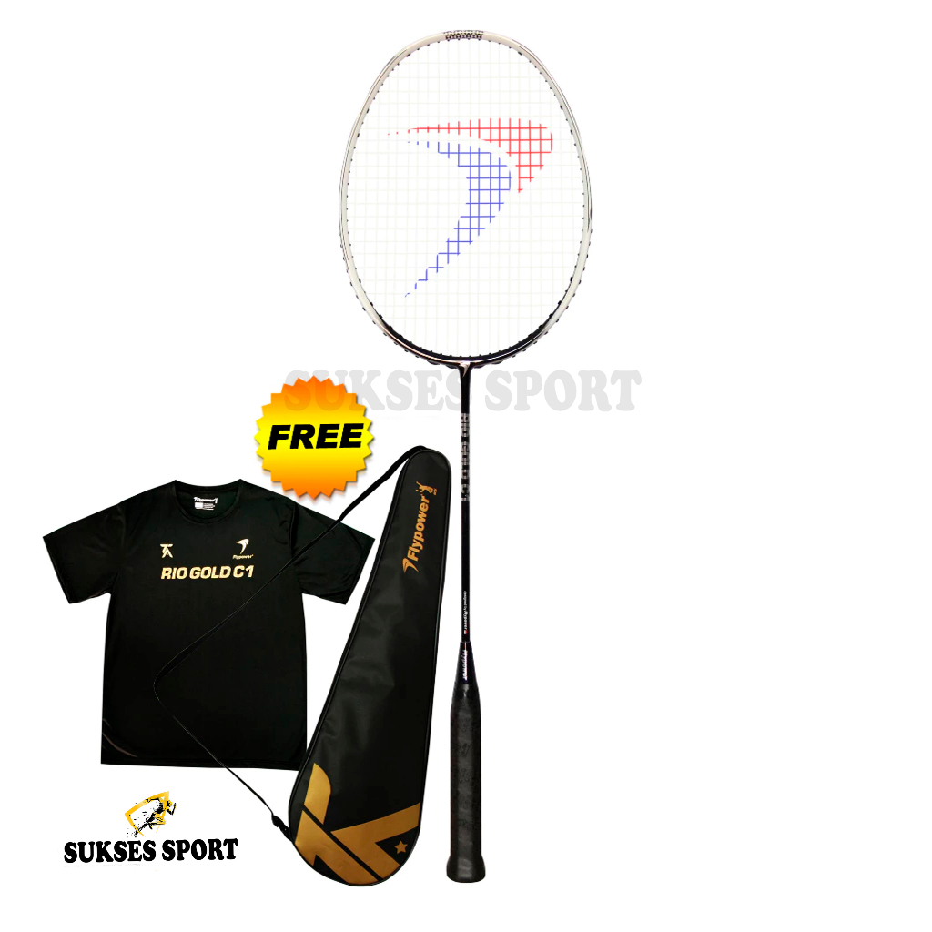 Raket Flypower Rio Gold C1 Raket Badminton - Black Silver Free Tas + Kaos