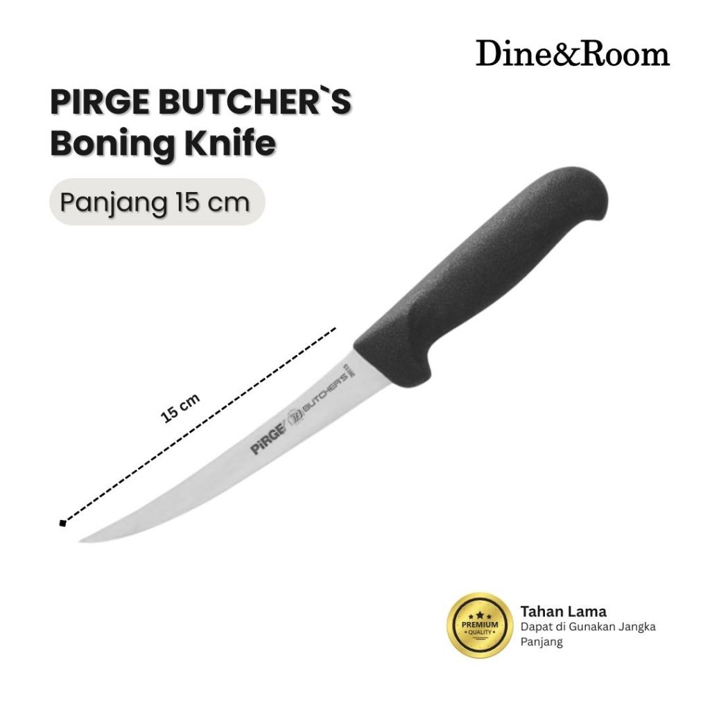 Dine & Room | PIRGE Butcher's Boning Knife Hard | Pisau Fillet Daging Tulang | German Stainless Stee
