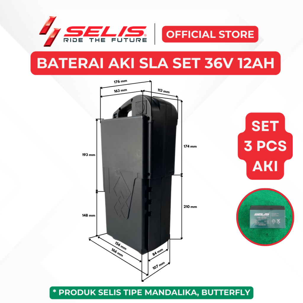 SELIS - Casing baterai 36 Volt 12 Ah Sepeda Motor listrik Universal ( Battery Case )