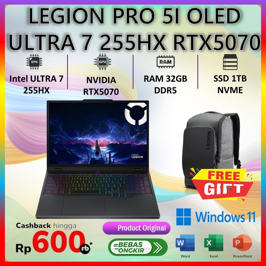 Lenovo Legion Pro 5i 16 Ultra 7 255HX RTX5070 8GB 32GB 1TB W11 OHS 16.0 WQXGA