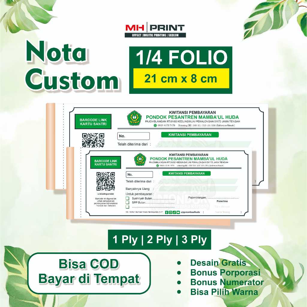 NOTA / KWITANSI NCR 1/4 FOLIO ONLINE SHOP CUSTOM 1 PLY | 2PLY | 3 PLY