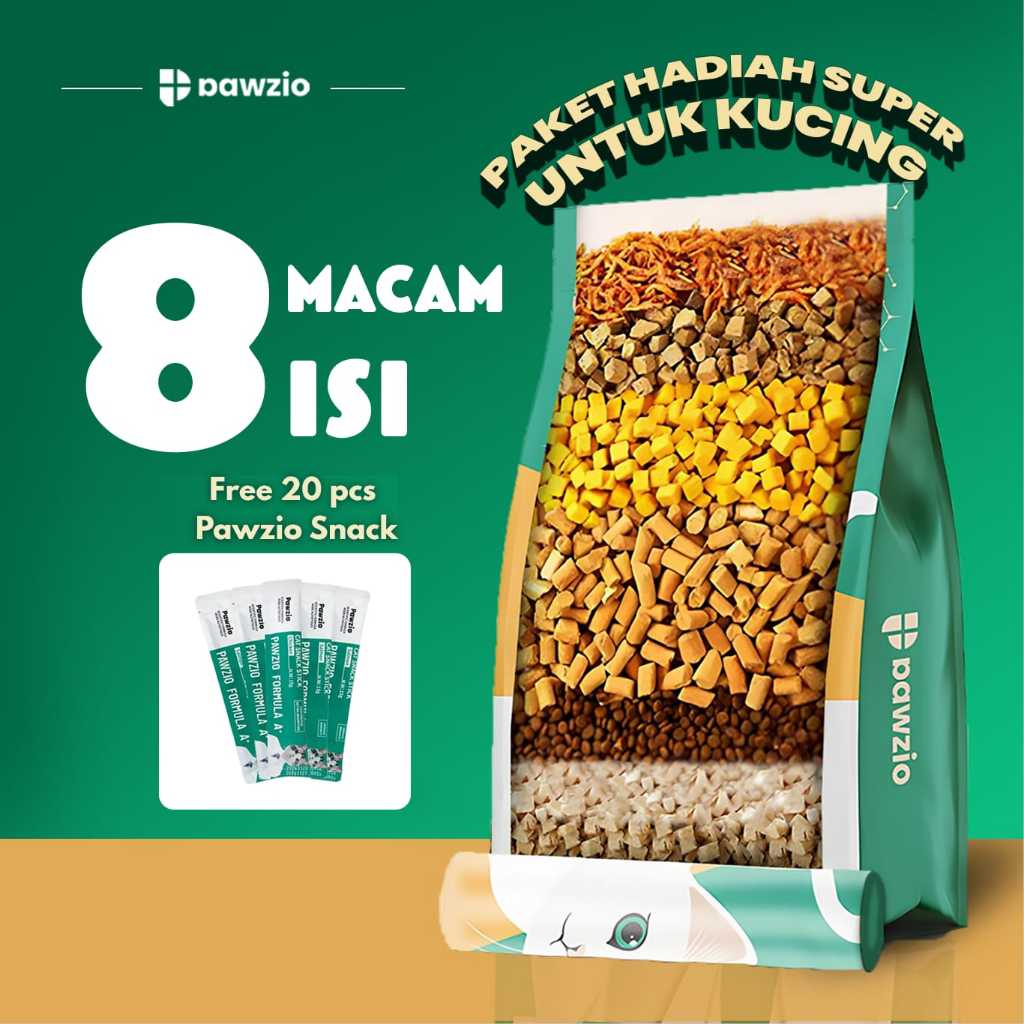 PAWZIO MIXED FREEZE - DRIED PREMIUM CAT FOOD 1KG  dengan tambahan khusus TAURIN & LECITHIN