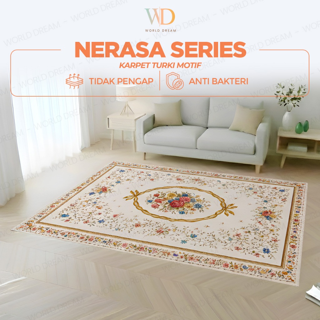 Worldream Karpet Lantai Aesthetic Anti Slip Turki Permadani Karpet Ruang Tamu 120X180CM