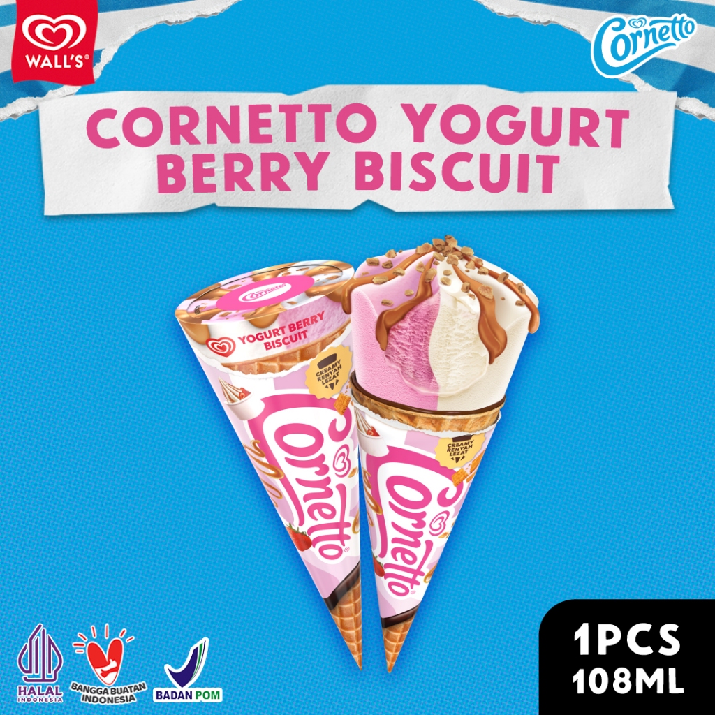 Cornetto Yogurt Berry Biscuit 108ml - Wall's Es Krim / Ice Cream