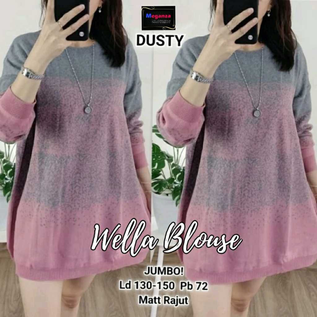 WELLA BLOUSE OVERSIZE LD 130 MOTIF TERBARU BAJU ATASAN RAJUT WANITA LENGAN PANJANG SIZE XXXL