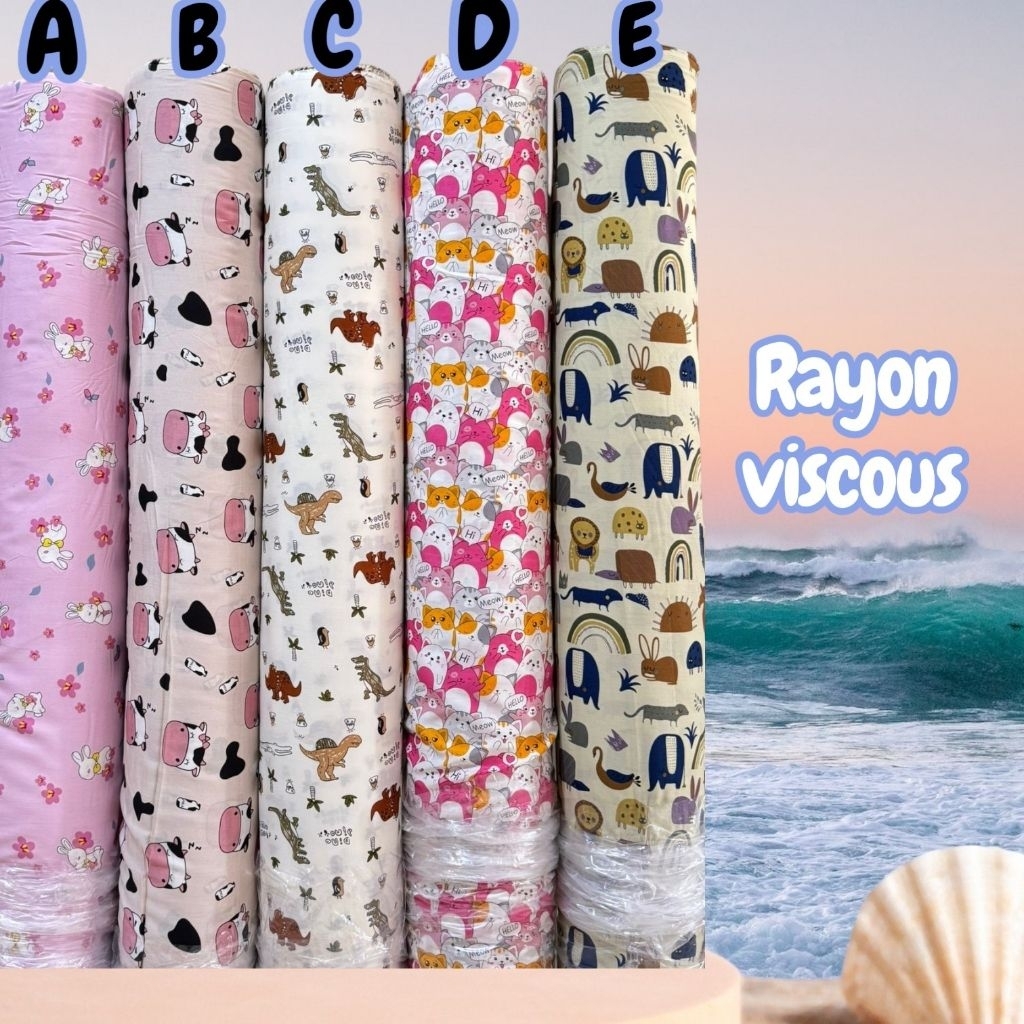 katun Rayon Viscous Premium motif anak anakk,karakter,hewan, binatang,lucu lucu,bahan baju anak,rayo