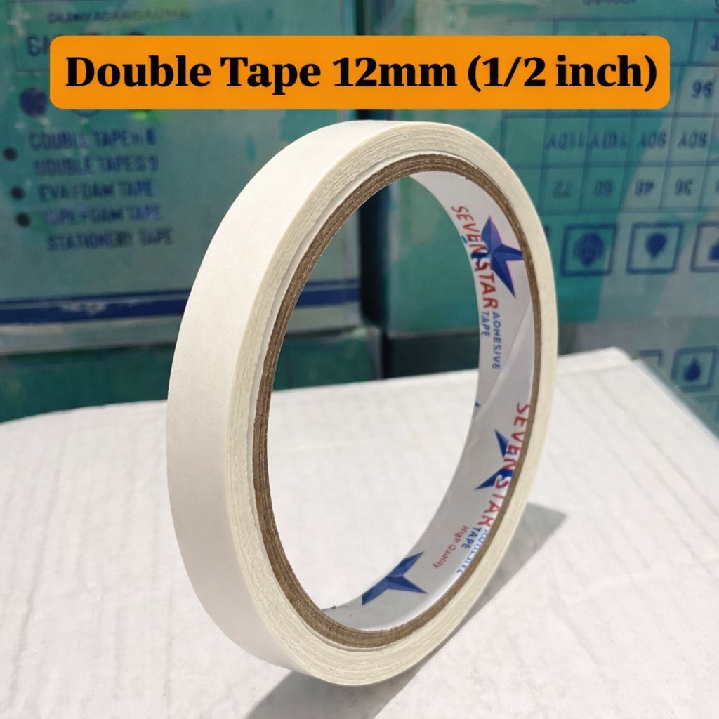Dabel Tip Bening 12mm (ECER) Solasi Double Tape Kecil Tipis Seven Star 1/2 inch / Isolasi Dobel Tip 