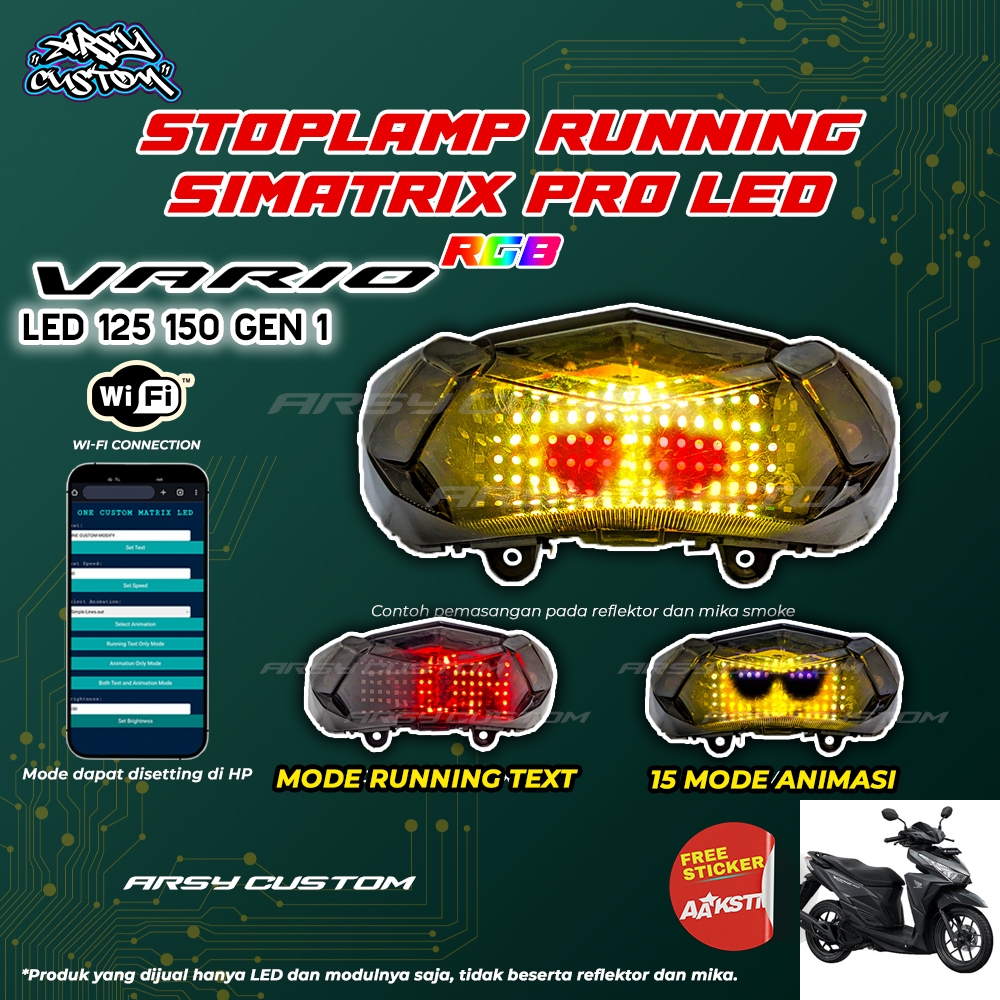 Stoplamp Vario LED Old Running Text Animasi Emoji Lampu LED RGB SiMatrix Pro Leeeji Eyes Lazy Eyes
