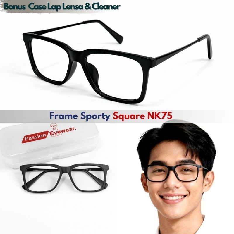 Frame Kacamata Pria Sporty Premium | Bisa Ganti Lensa Minus Plus Silinder | Kacamata Branded Square 